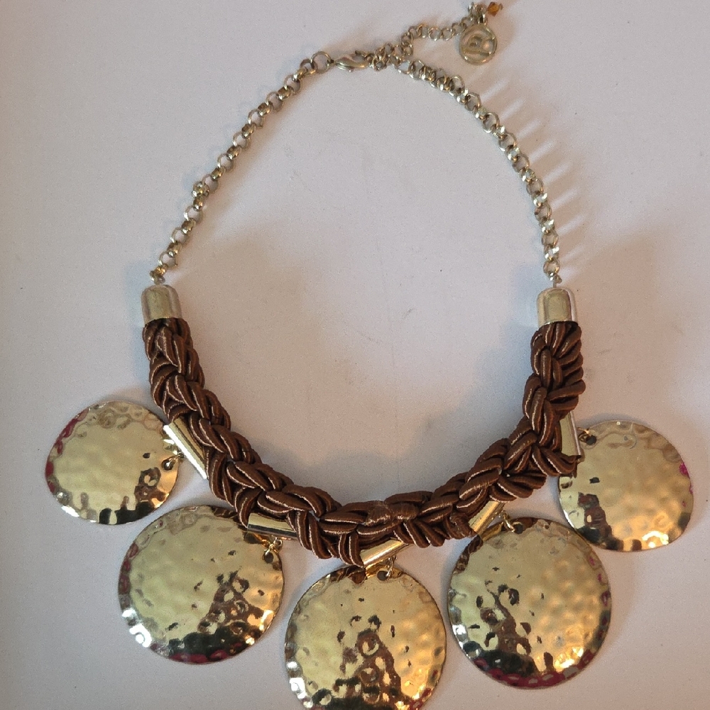 Erica Lyons Gold and Brown Necklace with Textured Medallions